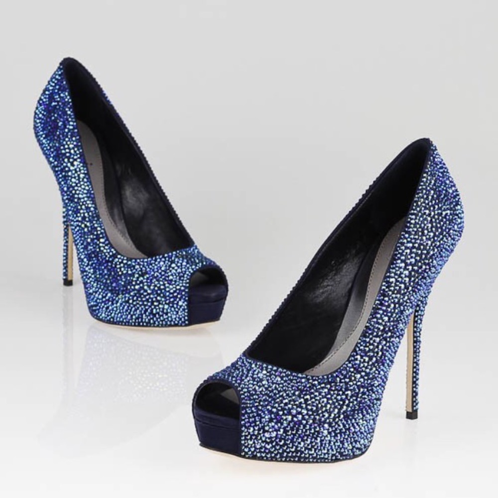 Gucci Blue Crystal Sofia Etoile Peep Toe Pumps - Picture 2 of 8